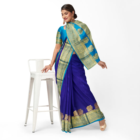 Peacock Blue Pure Silk Mysore Crepe Saree