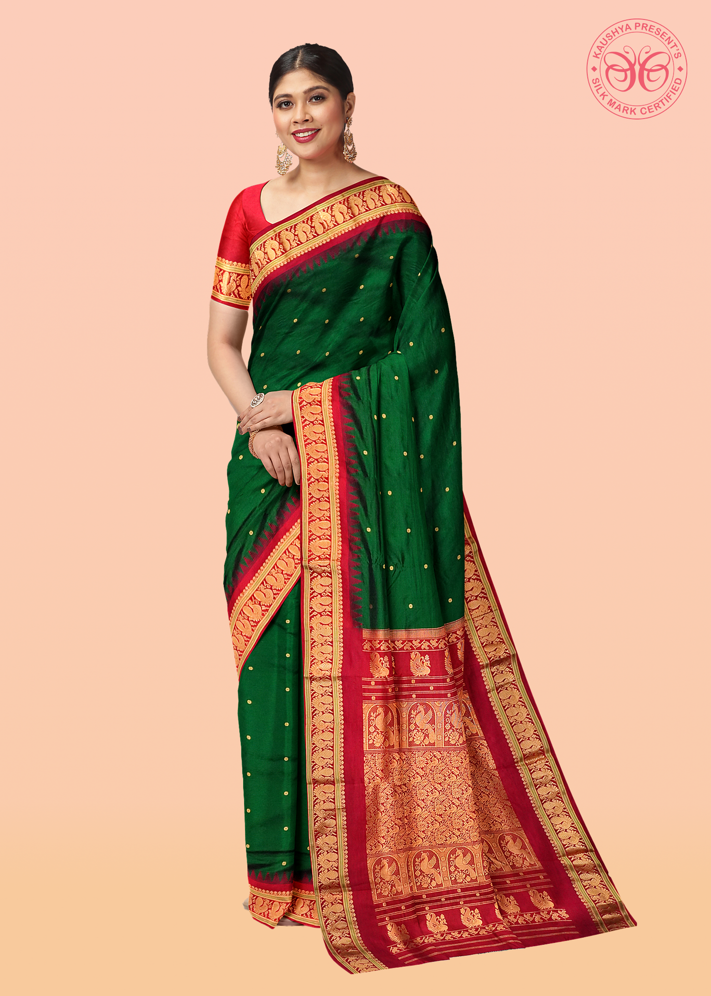 Dark Green Pure Silk Narayanpet Peshwai Saree