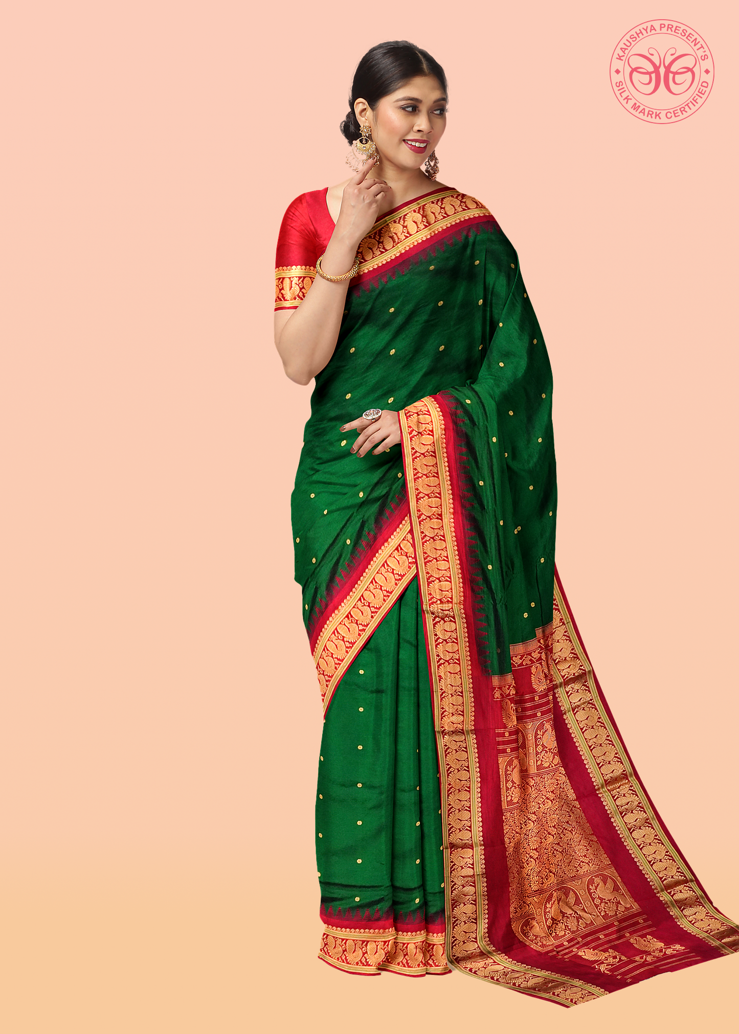 Dark Green Pure Silk Narayanpet Peshwai Saree