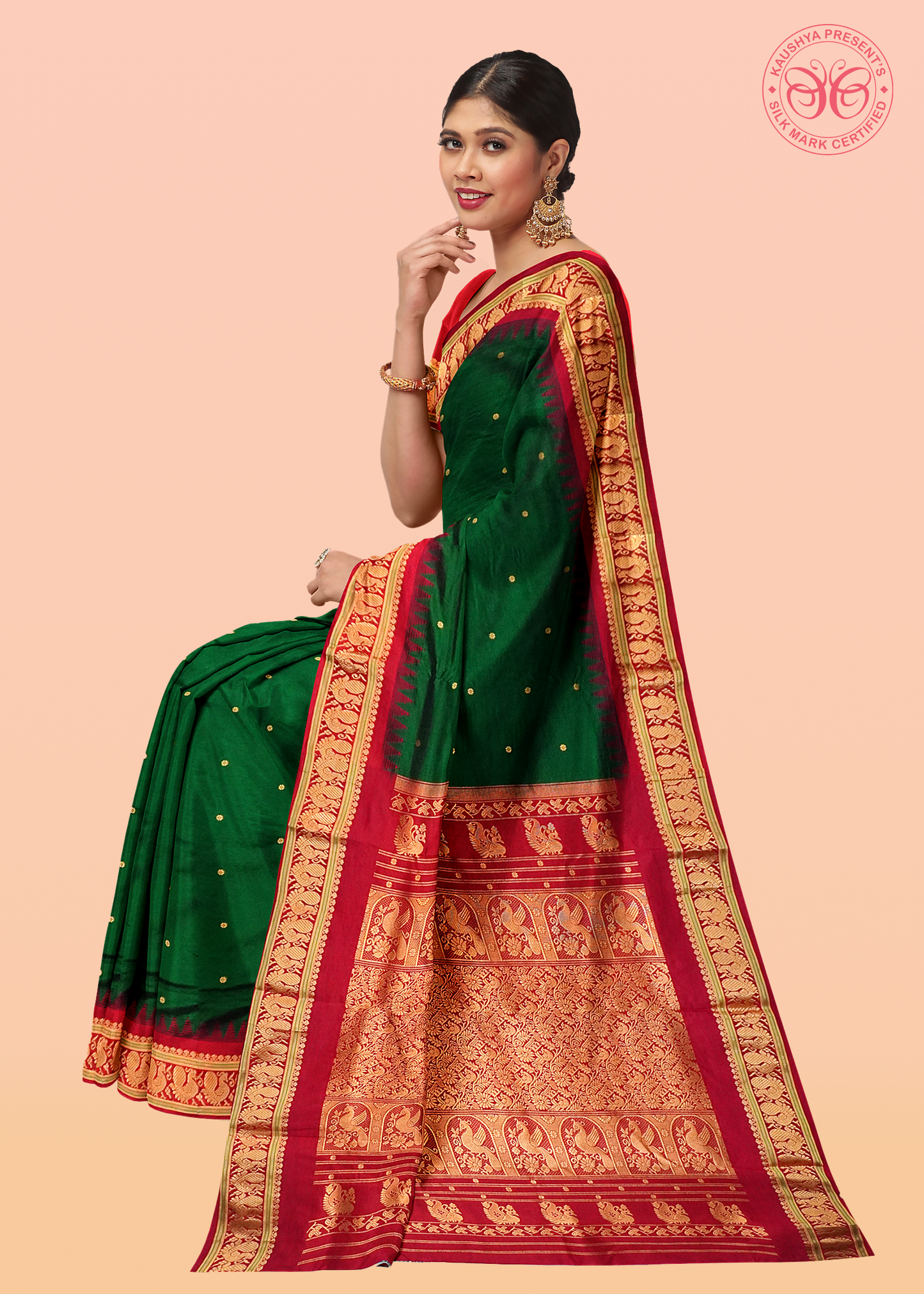 Dark Green Pure Silk Narayanpet Peshwai Saree