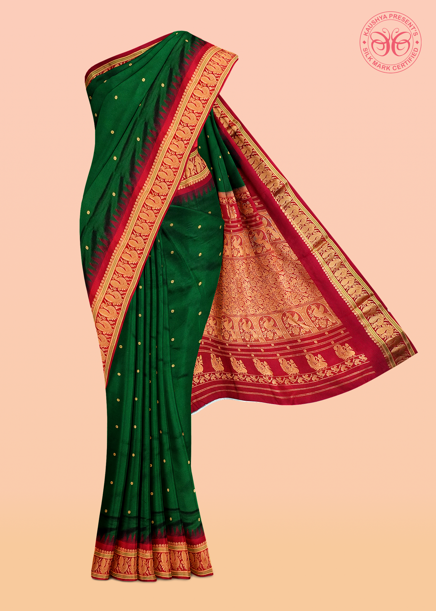 Dark Green Pure Silk Narayanpet Peshwai Saree