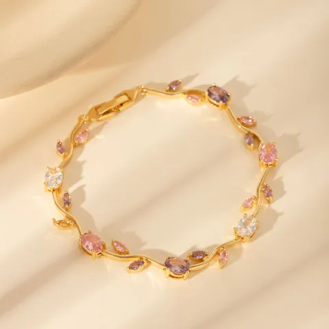 Petal Alloy Bracelet With Crystal Inlay , Electroplated Finish ,Unisex Design In Colour