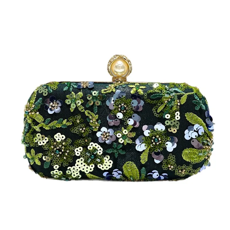 Women's Oval Polyester Evening Clutch Bag Featuring Elegant Beading Detail