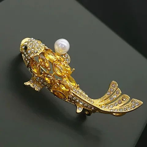 Pearl Fish Brooch High-grade Zinc Alloy Jewellery Unisex Animal Rose Gold