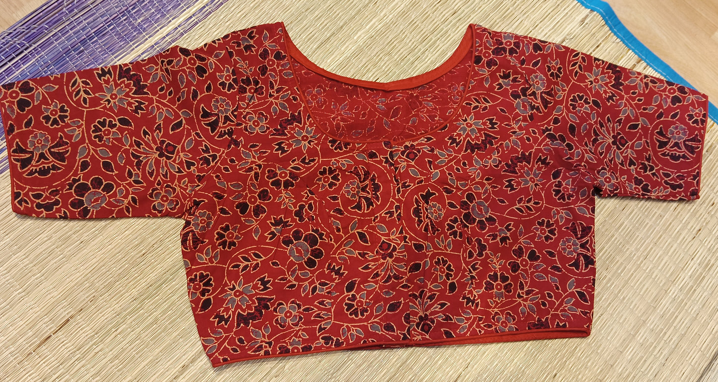 Red Non-Padded Ajrakh Print with Sleeve Cotton Blouse
