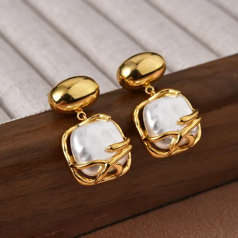 Handmade Geometric Stud Earrings Brass With 28K Gold Plated