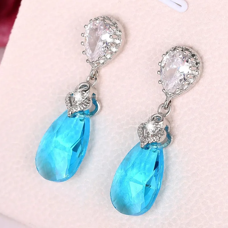 Geometric Drop Earring With Claw Setting , Copper Base, White K Water Plated Finish ,And Zircon Inlay