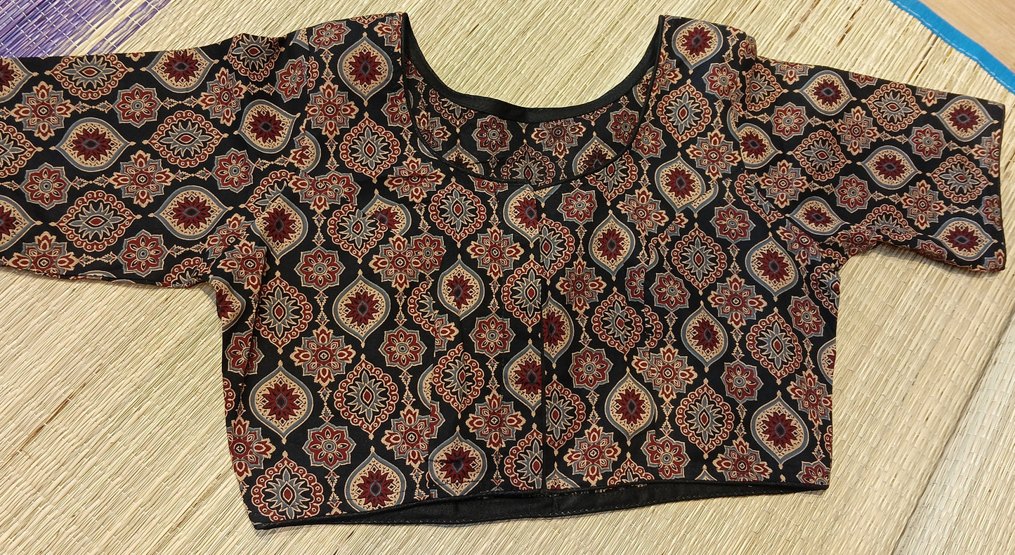 Black Non-Padded Ajrakh Print with Sleeve Madhurika Cotton Blouse