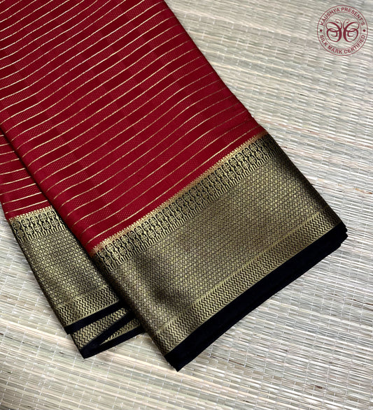 Red & Black Pure Silk Mysore Crepe Saree
