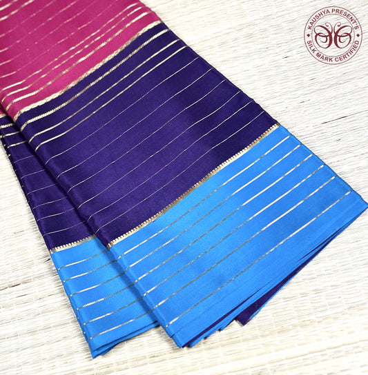 Rani Pink 3D Lines Pure Silk Mysore Crepe Saree