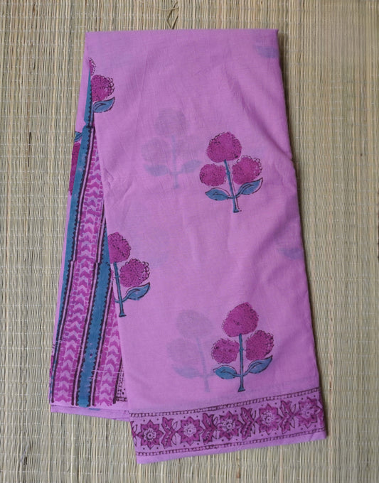 Pink Mulmul Cotton Saree with Artistic Flower Prints