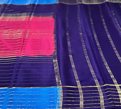 Rani Pink 3D Lines Pure Silk Mysore Crepe Saree