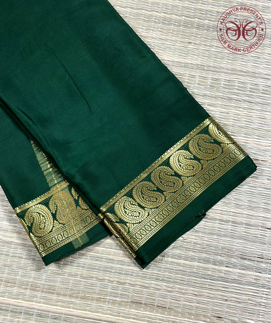 Green Pure Silk Mysore Crepe Saree With Mango Border