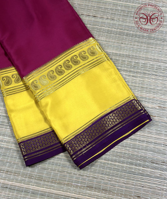 Rani Pink 3D Pure Silk Mysore Crepe Saree With Mango Border