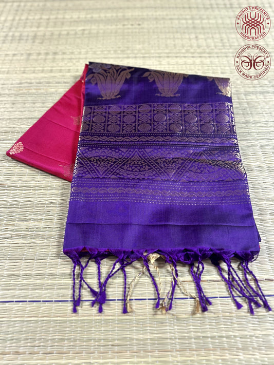 Rani Pink & Purple Handloom Kanchipuram Soft Silk Saree