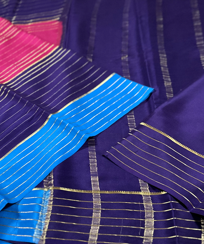 Rani Pink 3D Lines Pure Silk Mysore Crepe Saree