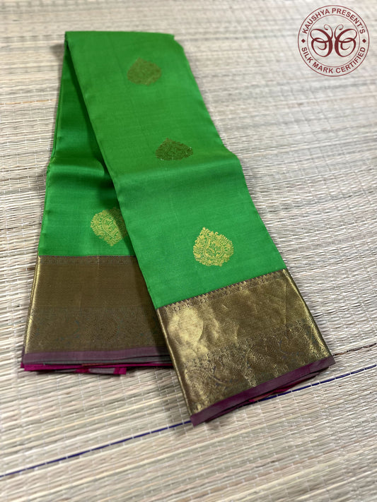 Parrot Green & Rani Pink Kanchipuram Pure Silk Saree