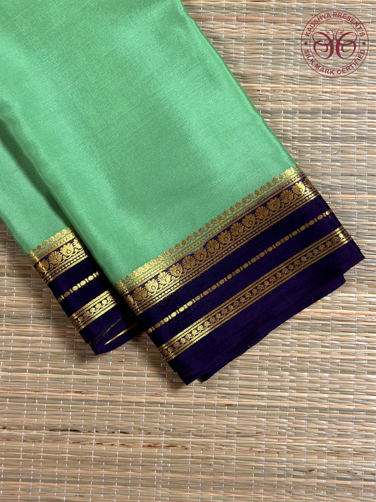 Sea Green &  Blue Pure Silk Mysore Crepe Saree With Piping Boarder