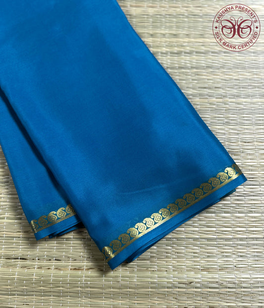 Sky Blue Pure Silk Mysore Crepe Saree With Small Mango Border