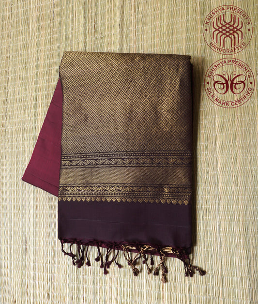 Wine & Deep Maroon Handloom Kanchipuram Soft Silk Saree