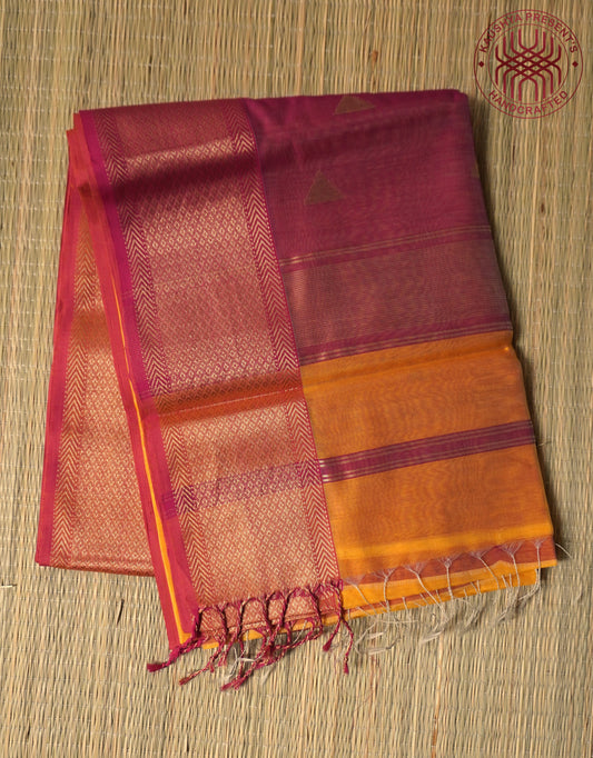 Yellow Pink Maheshwari Silk Cotton Saree