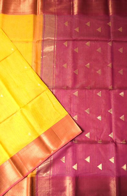 Yellow Pink Maheshwari Silk Cotton Saree
