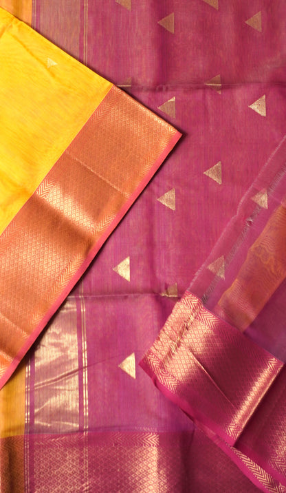 Yellow Pink Maheshwari Silk Cotton Saree