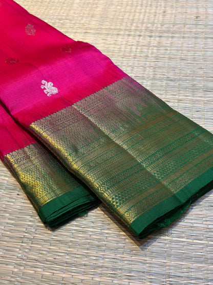 Rani Pink & Dark Green Kanchipuram Pure Silk Saree with Gatti Border