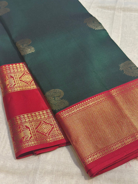 Green Handloom Kanchipuram Pure Silk Saree with Kuttu Zari