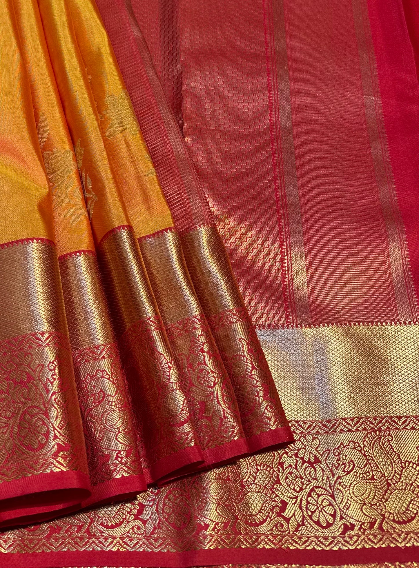 Orange & Red Handloom Kanchipuram Pure Silk Saree