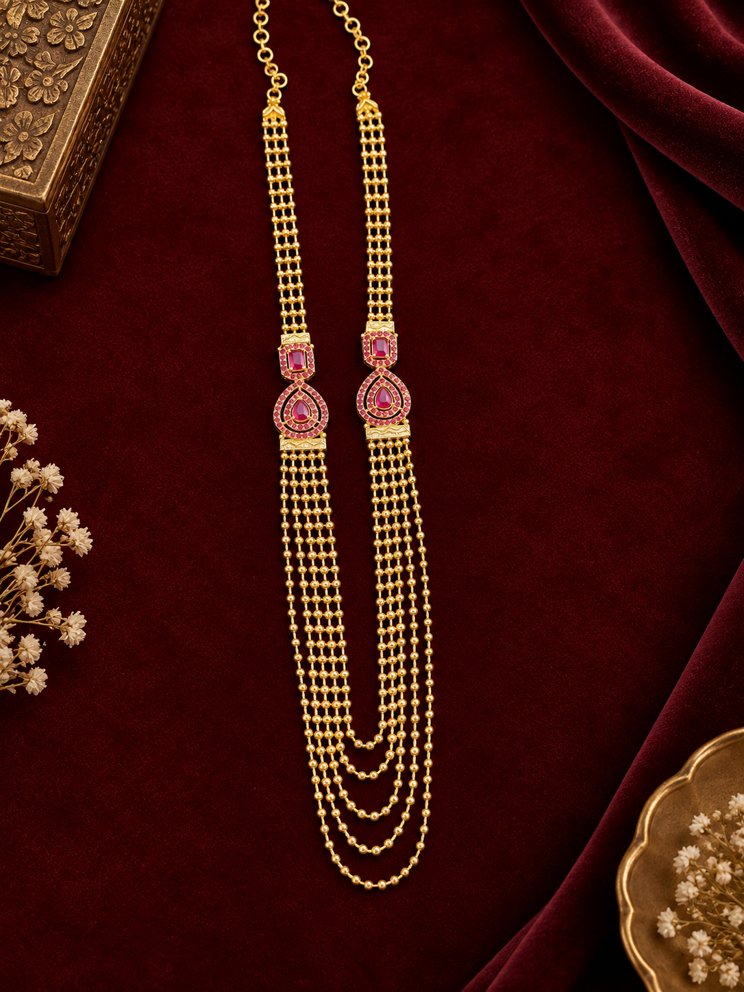 Ruby Multi -Layer Elegance Long Chain