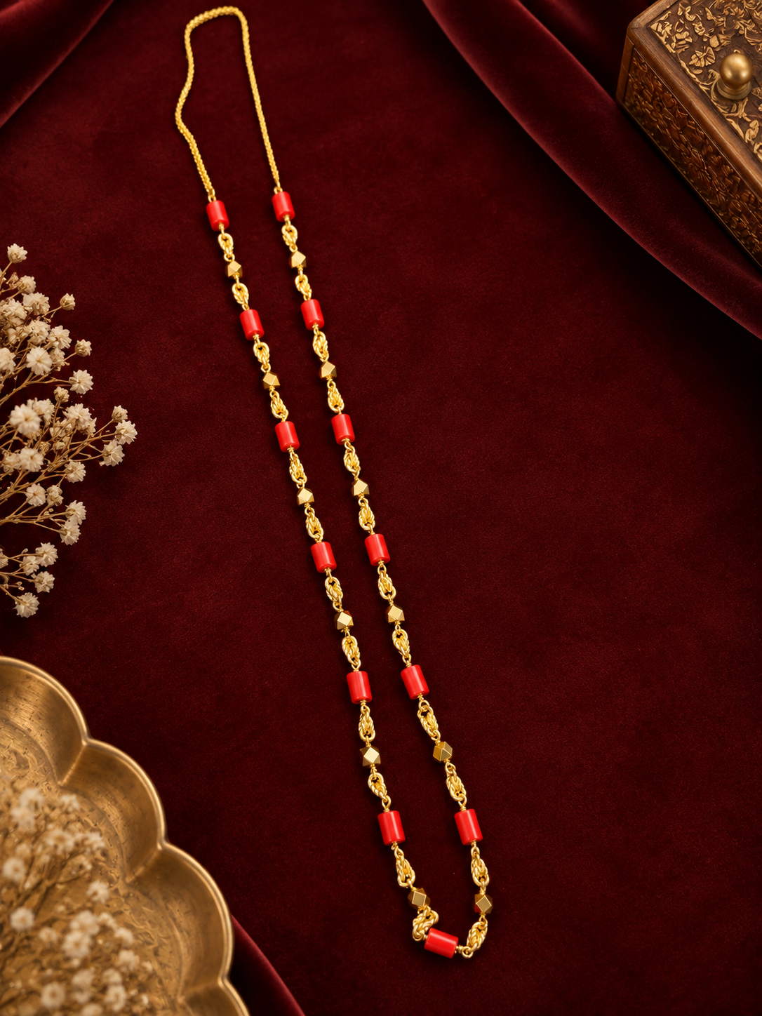 Red Coral Bead Chain (Havala)