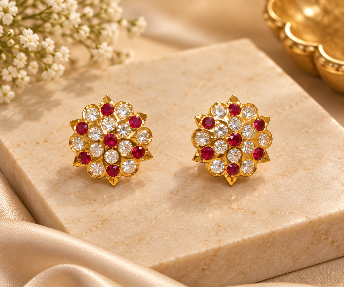 Ruby Bloom Gold Plated Stud