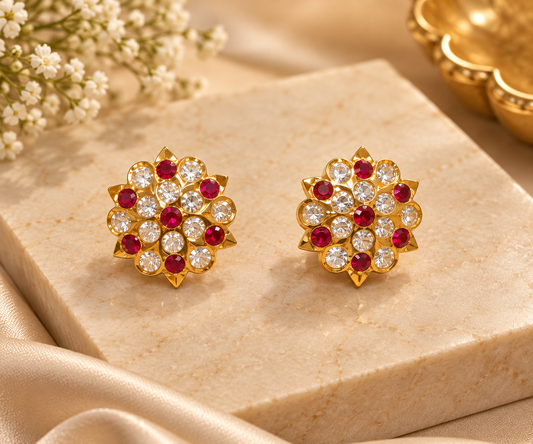 Ruby Bloom Gold Plated Stud