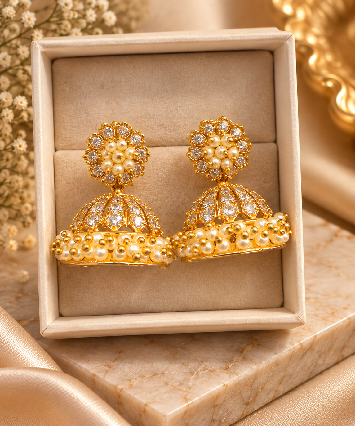 Royal Pearl Jhumki Gold Plated
