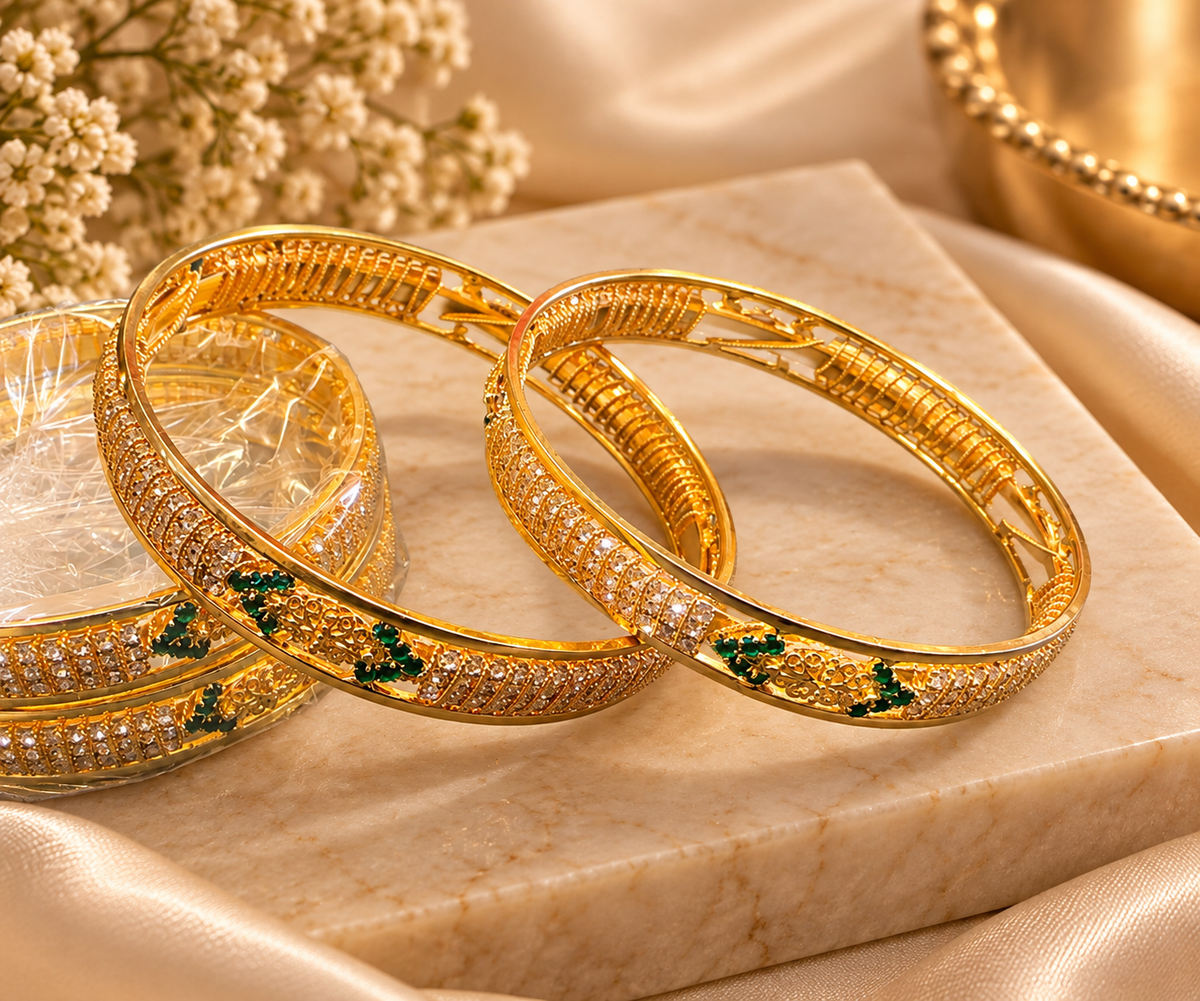 White Stone Bangle With Gold Plated
