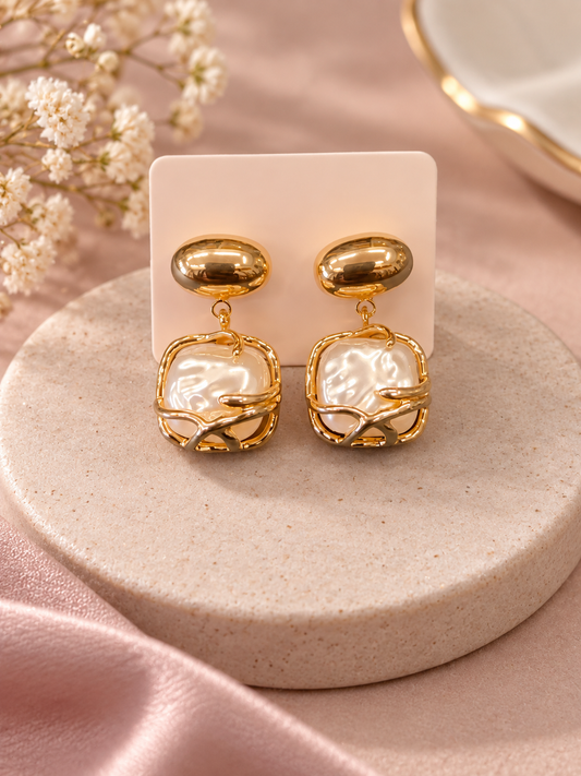 Handmade Geometric Stud Earrings Brass With 28K Gold Plated