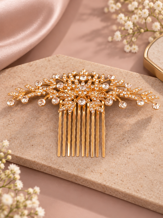 Classic Style  Flowers Hair Comb With Alloy material And Rhinestone Inlay Design b