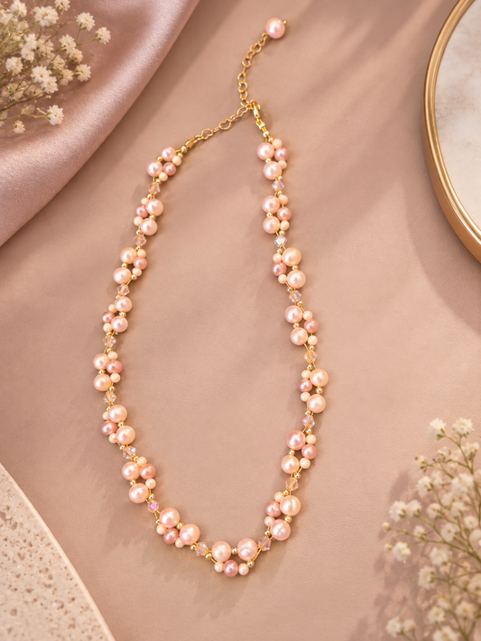 Modern Style Round Pearl Bracelet With Electroplated Beaded Chain , Elegant Jewellery Set