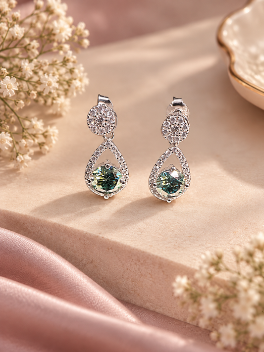 Geometric Stud Earrings With Moissanite In Glam Style With Platinum Plated 0.03mm