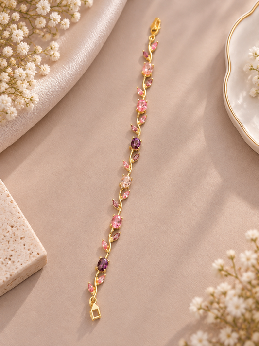 Petal Alloy Bracelet With Crystal Inlay , Electroplated Finish ,Unisex Design In Colour