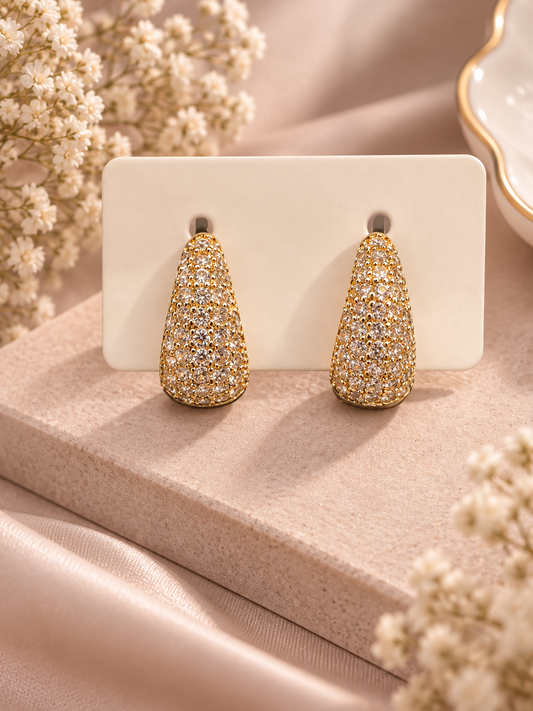 Water Droplets Earrings In 18K Real Gold Plated
