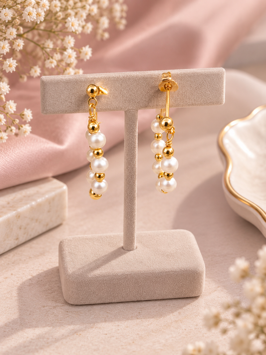 Round FreshWater pearl Earring With Stone Free Inlay