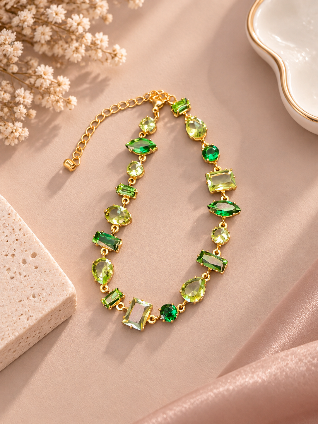 Round Zircon Electroplated With Gold Plated Bracelet  With May Birth Stone