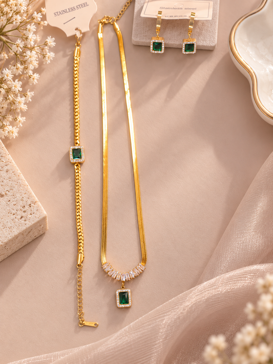Jewellery Set In Waterproof 304 Stainless  Steel , PVD Coated  And 18K Gold Plated