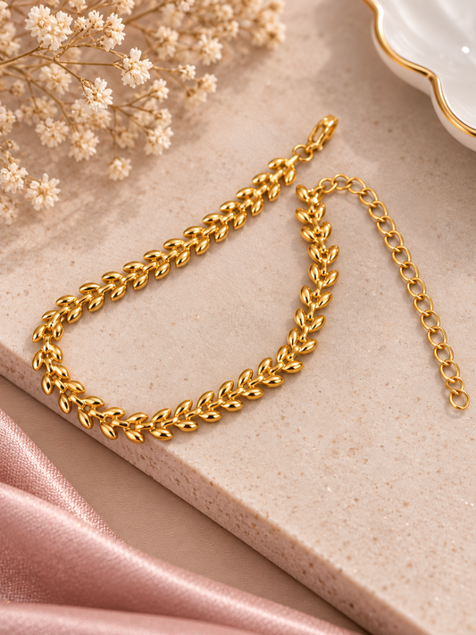 Unisex 18K Gold PVD Coating on Stainless Steel Leaf Bracelet