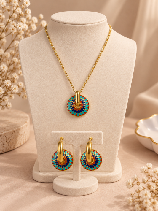 Non Tarnish 18K Gold Plated Titanium Steel Pendent Set