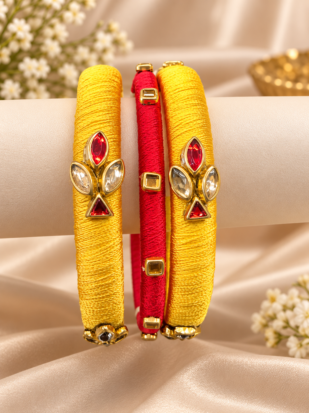 Red And Yellow Hand Made Bangles