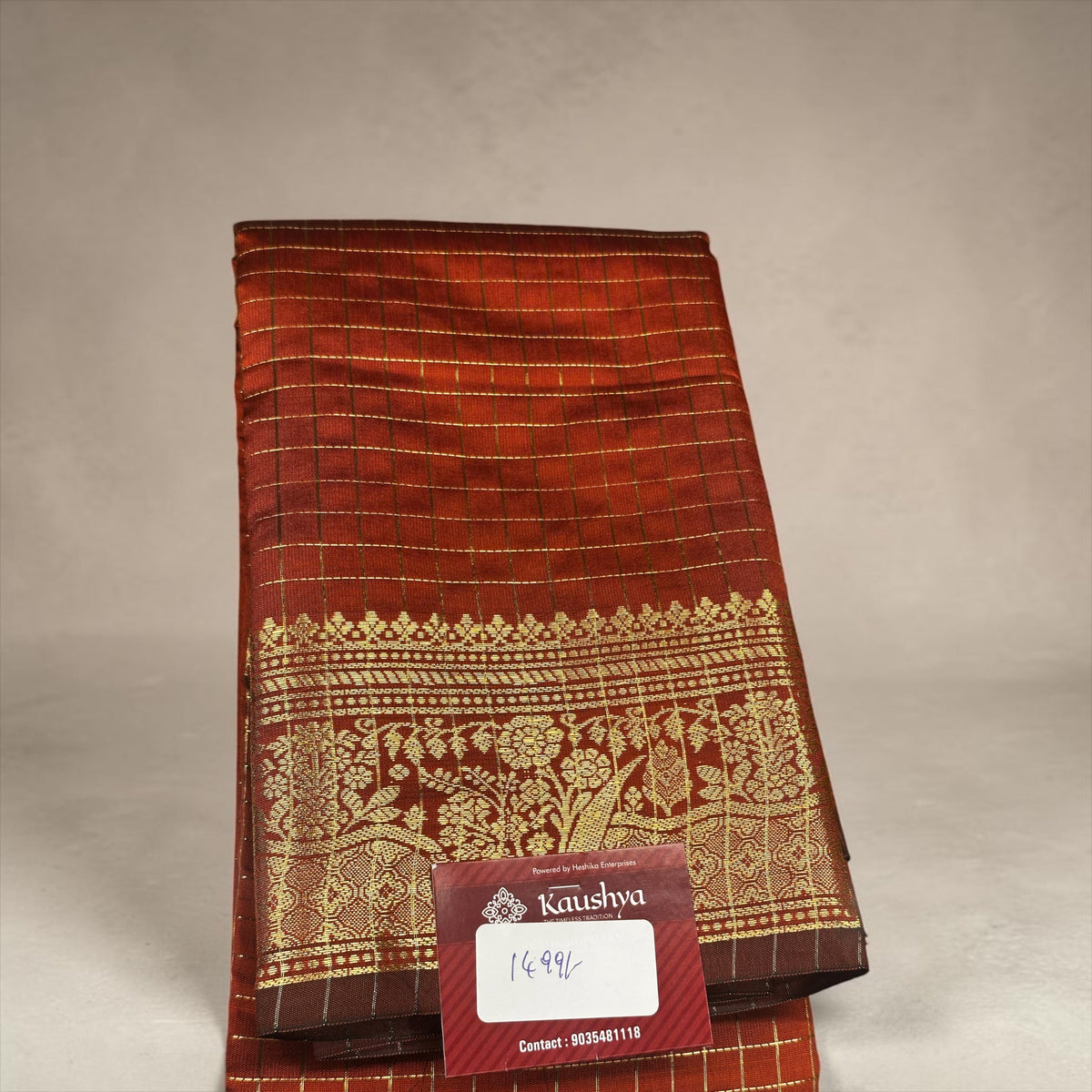 Mustard Orange With Checks Saree
