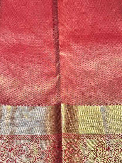 Orange & Red Handloom Kanchipuram Pure Silk Saree